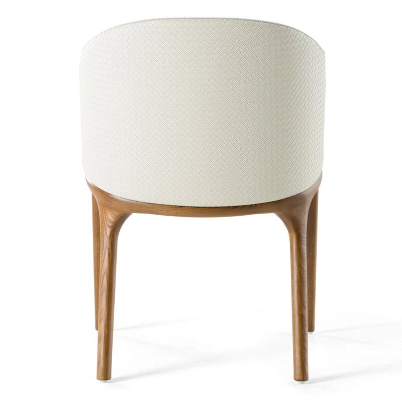 Chaise de salle à manger avec accoudoirs en tissu crème, cuir végétalien crème et noyer