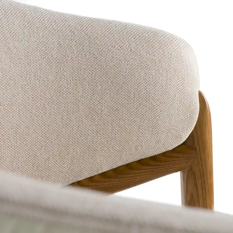 Chaise de salle à manger avec accoudoirs en tissu crème, cuir végétalien crème et noyer