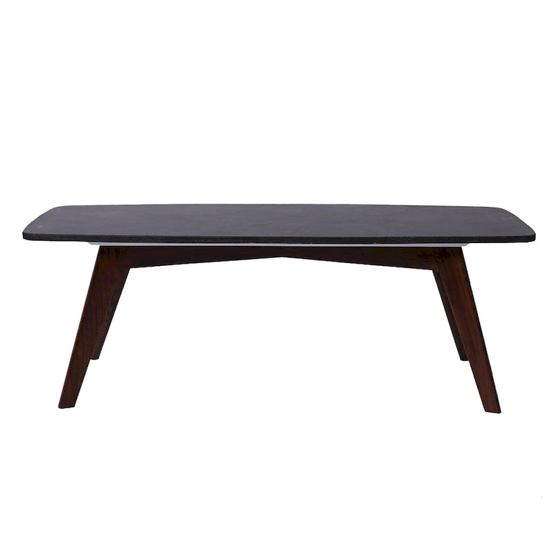 Table basse rectangulaire en marbre noir italien 18 x 43,5 avec pieds en noyer