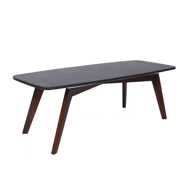 Table basse rectangulaire en marbre noir italien 18 x 43,5 avec pieds en noyer