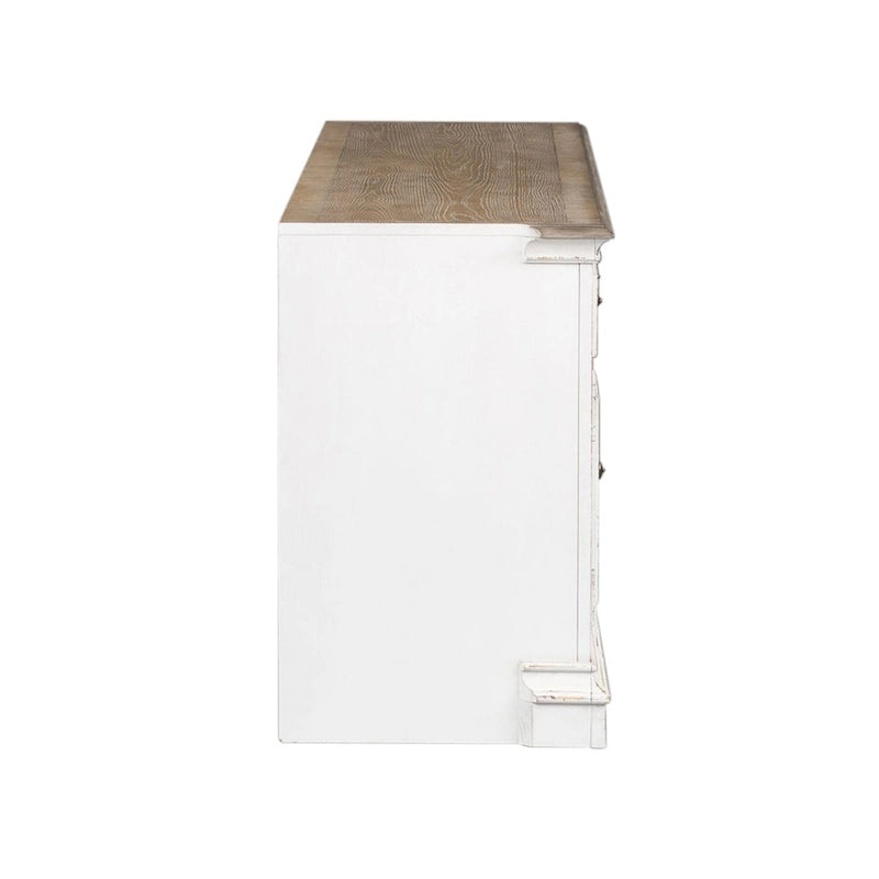 Meuble TV de divertissement Magnolia Manor blanc antique et écorce vieillie - 73 po de large