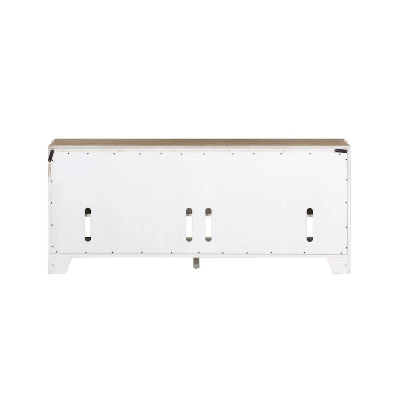 Meuble TV de divertissement Magnolia Manor blanc antique et écorce vieillie - 73 po de large