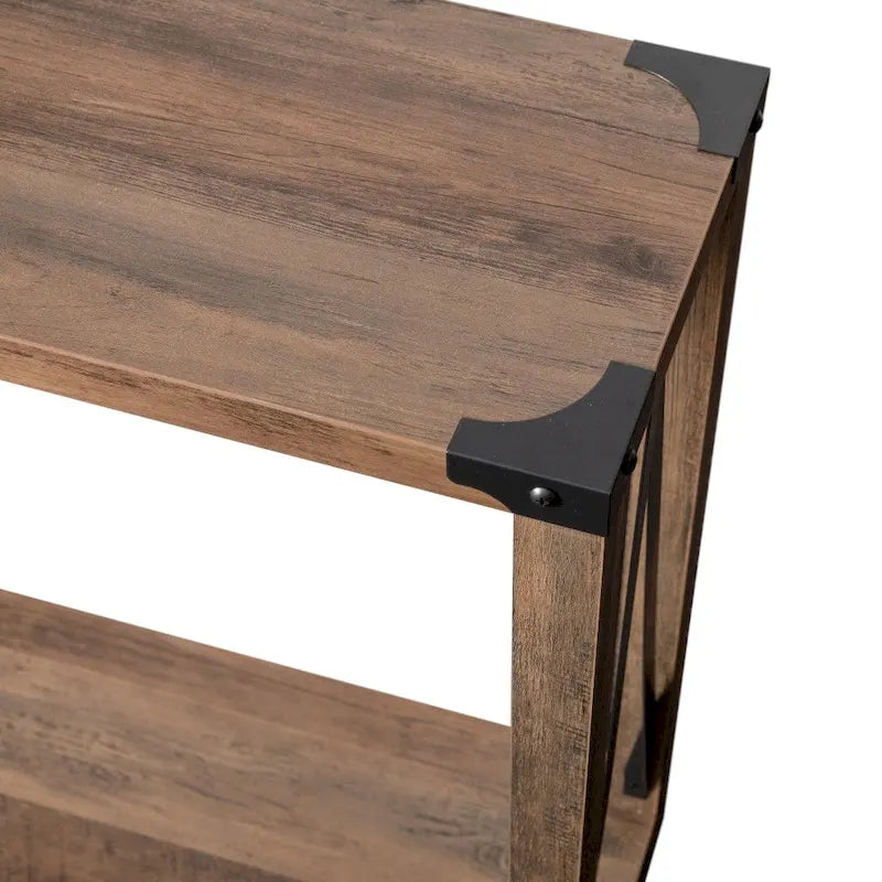 Console à 2 niveaux avec entretoises latérales et caches d'angle en métal
