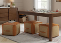 Pouf carré bohème en cuir véritable camel