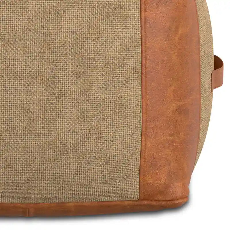 Pouf carré bohème en cuir véritable camel