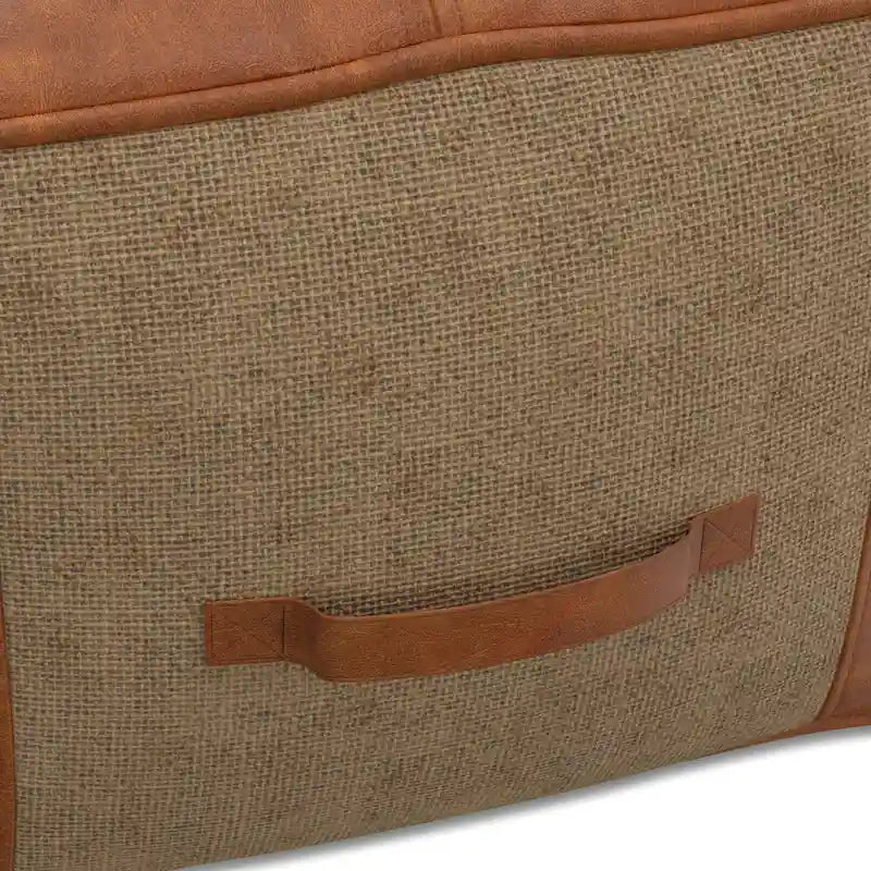 Pouf carré bohème en cuir véritable camel