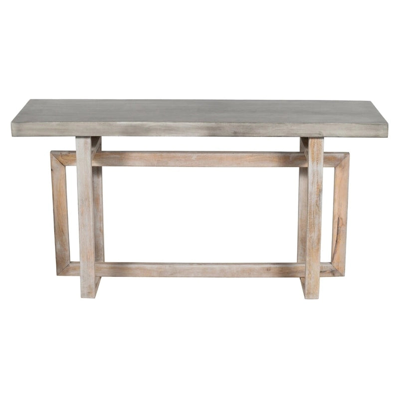 Console de style rustique de 150 cm fabriquée à la main avec base géométrique imbriquée, marron clair rustique