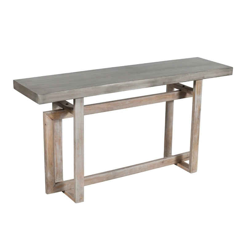 Console de style rustique de 150 cm fabriquée à la main avec base géométrique imbriquée, marron clair rustique