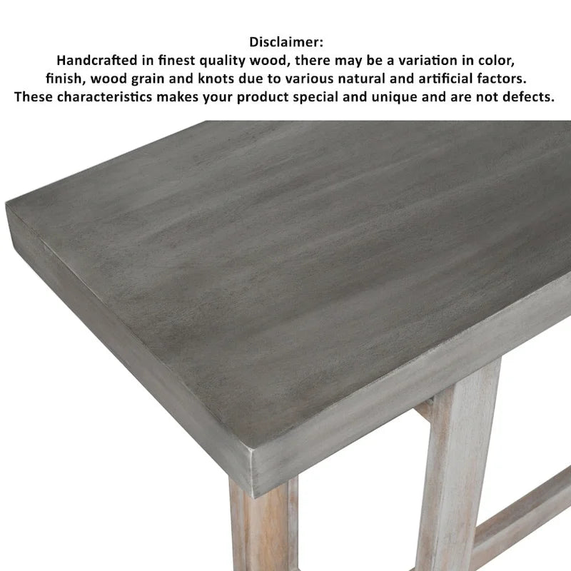 Console de style rustique de 150 cm fabriquée à la main avec base géométrique imbriquée, marron clair rustique