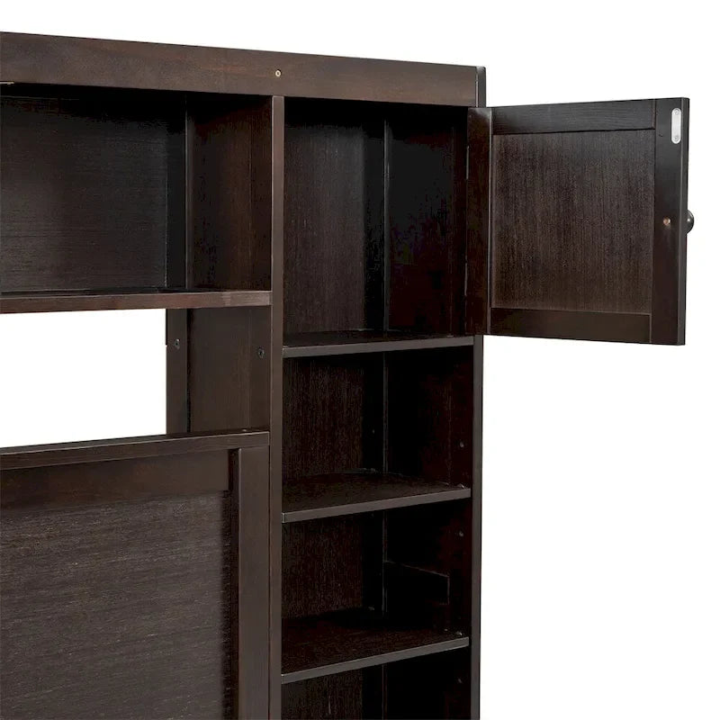 Lit Queen Size en Bois avec Rangement Tout-en-un, Étagère et Prises