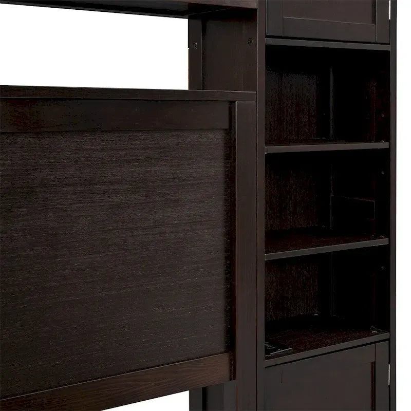 Lit Queen Size en Bois avec Rangement Tout-en-un, Étagère et Prises