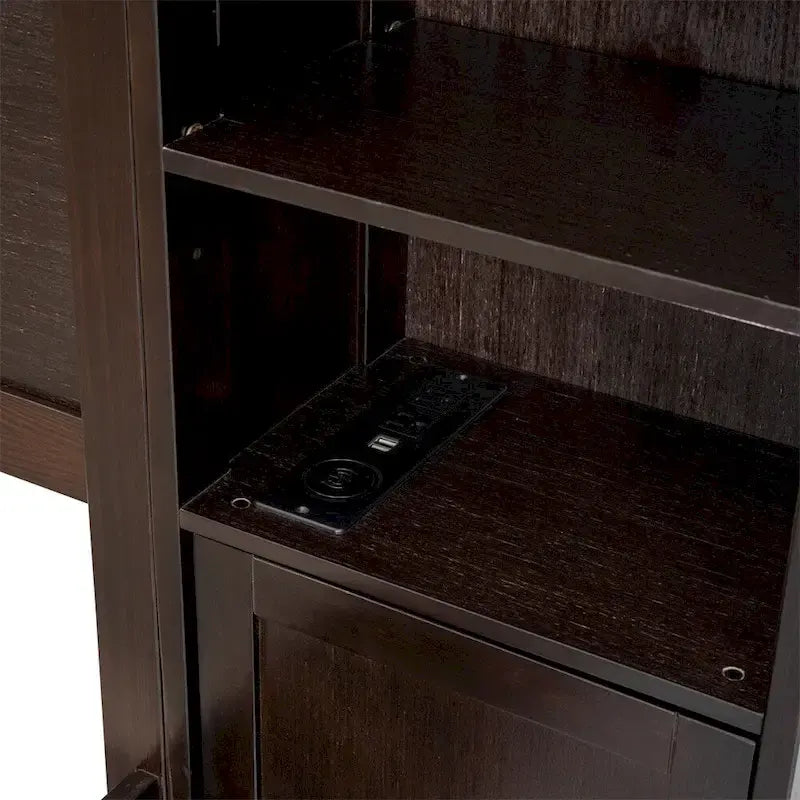 Lit Queen Size en Bois avec Rangement Tout-en-un, Étagère et Prises