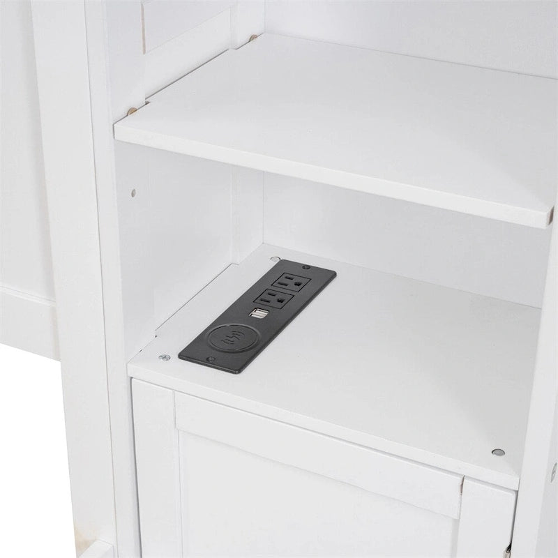 Lit Queen Size en Bois avec Rangement Tout-en-un, Étagère et Prises