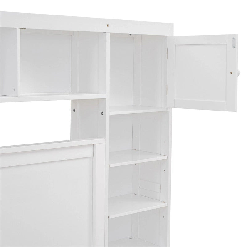 Lit Queen Size en Bois avec Rangement Tout-en-un, Étagère et Prises