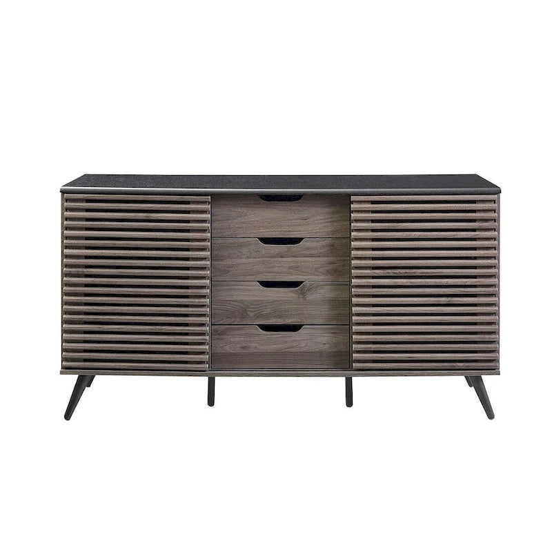 Meuble de rangement moderne avec buffet, meuble TV, 4 tiroirs et 2 portes coulissantes de 150 cm