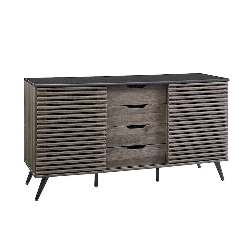 Meuble de rangement moderne avec buffet, meuble TV, 4 tiroirs et 2 portes coulissantes de 150 cm