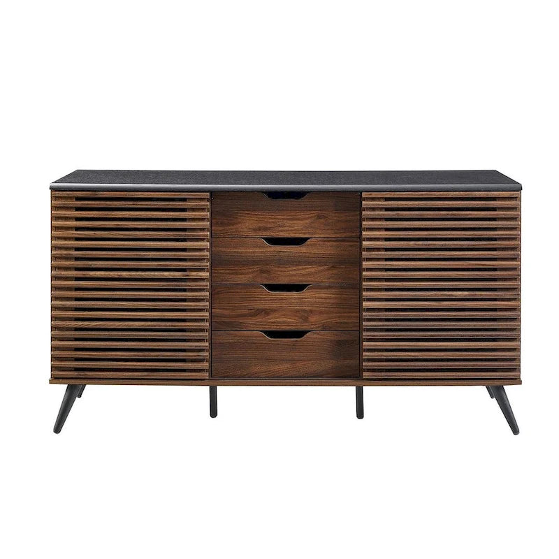 Meuble de rangement moderne avec buffet, meuble TV, 4 tiroirs et 2 portes coulissantes de 150 cm