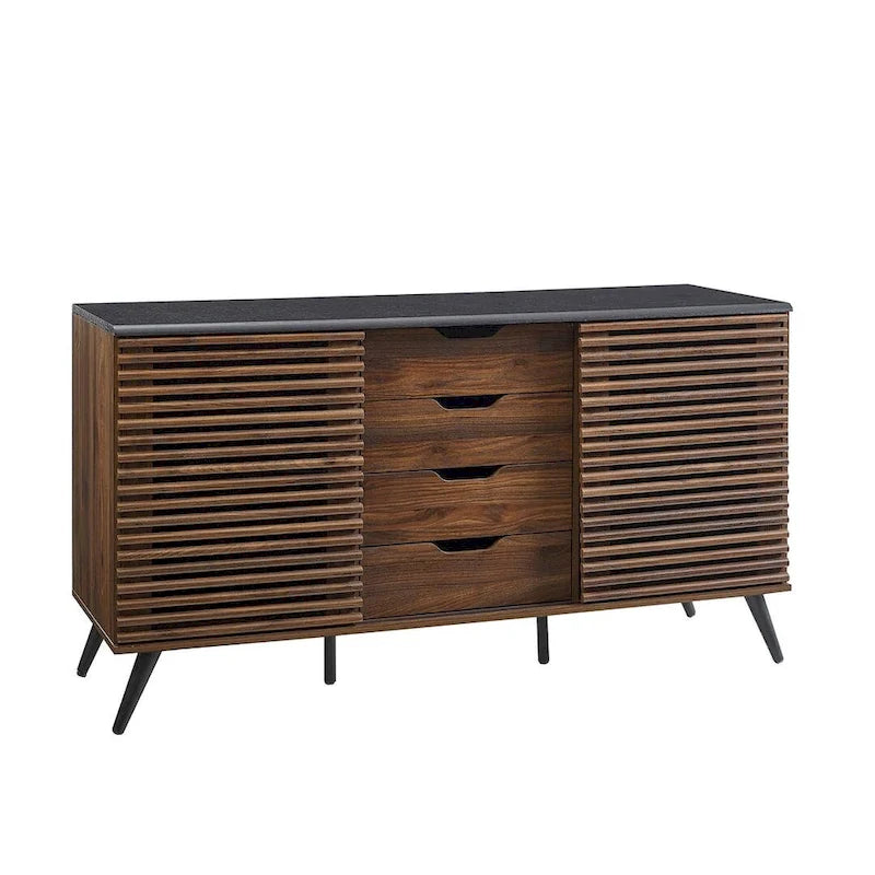 Meuble de rangement moderne avec buffet, meuble TV, 4 tiroirs et 2 portes coulissantes de 150 cm