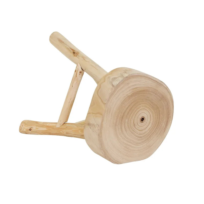Tabouret en bois de 16 po avec plateau rond à bord vif et repose-pieds triangulaire, finition naturelle. Parfait pour un supplément de
