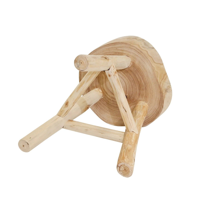 Tabouret en bois de 16 po avec plateau rond à bord vif et repose-pieds triangulaire, finition naturelle. Parfait pour un supplément de