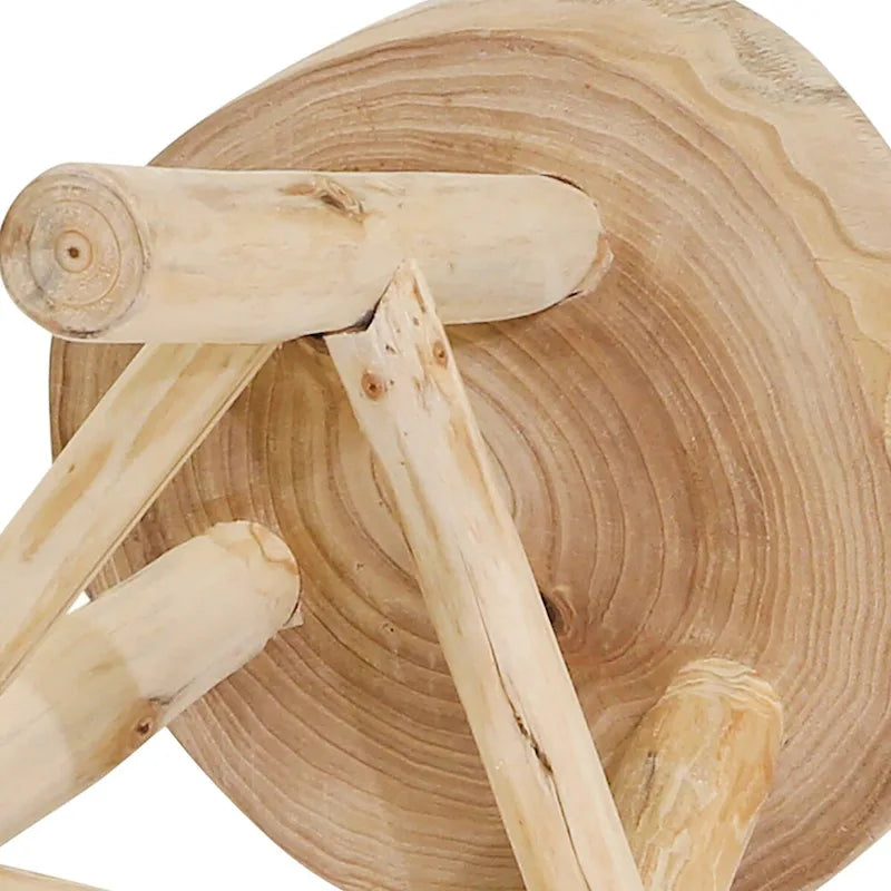 Tabouret en bois de 16 po avec plateau rond à bord vif et repose-pieds triangulaire, finition naturelle. Parfait pour un supplément de