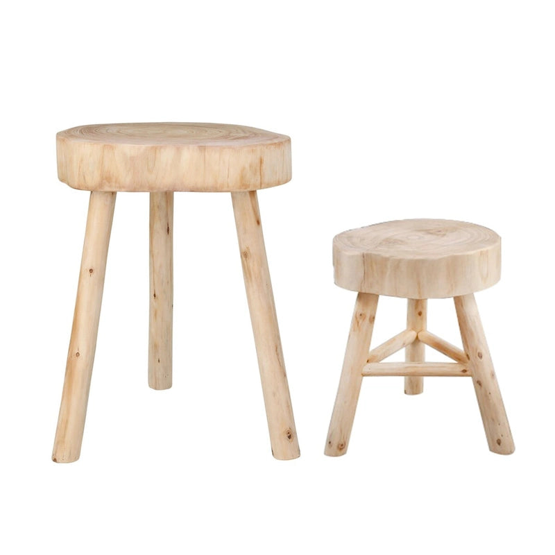 Tabouret en bois de 16 po avec plateau rond à bord vif et repose-pieds triangulaire, finition naturelle. Parfait pour un supplément de