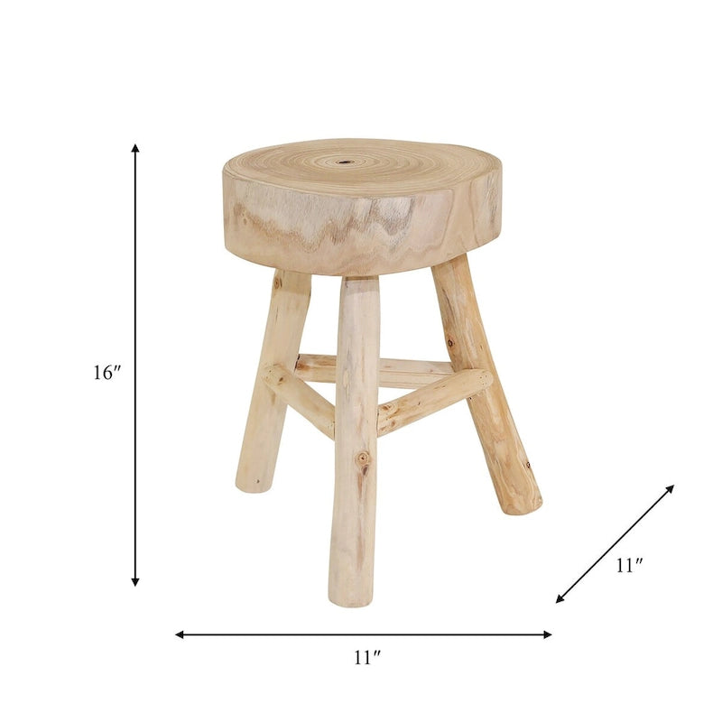 Tabouret en bois de 16 po avec plateau rond à bord vif et repose-pieds triangulaire, finition naturelle. Parfait pour un supplément de