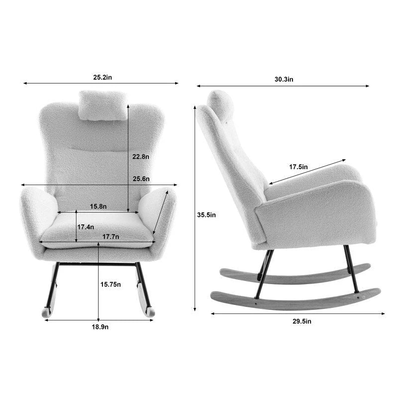 Fauteuil à bascule Teddy en tissu rembourré