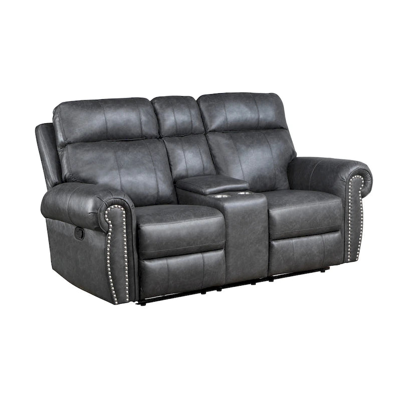 Causeuse inclinable manuelle 75 pouces, console de rangement, similicuir gris