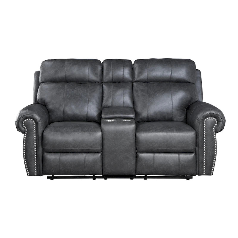 Causeuse inclinable manuelle 75 pouces, console de rangement, similicuir gris