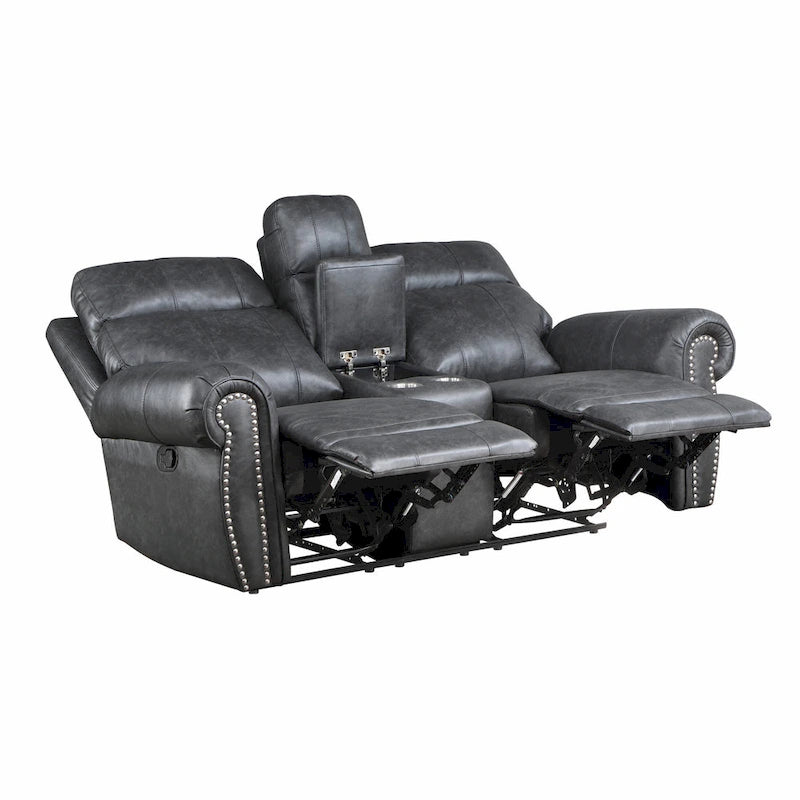Causeuse inclinable manuelle 75 pouces, console de rangement, similicuir gris