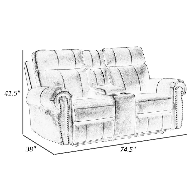 Causeuse inclinable manuelle 75 pouces, console de rangement, similicuir gris