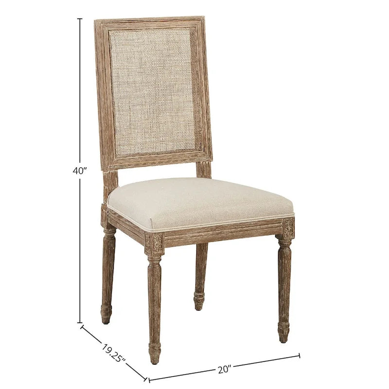 Chaise de salle à manger en chêne, lin et cannage, coloris neutre