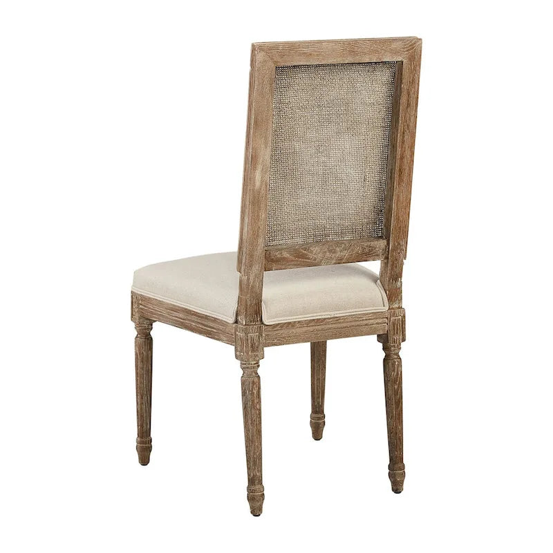 Chaise de salle à manger en chêne, lin et cannage, coloris neutre