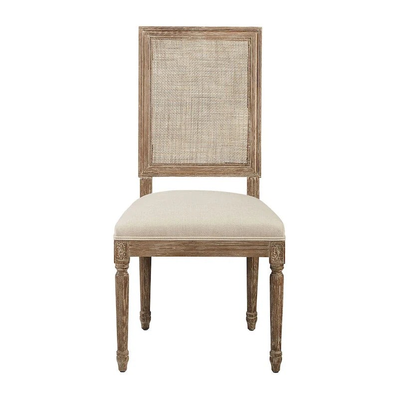 Chaise de salle à manger en chêne, lin et cannage, coloris neutre