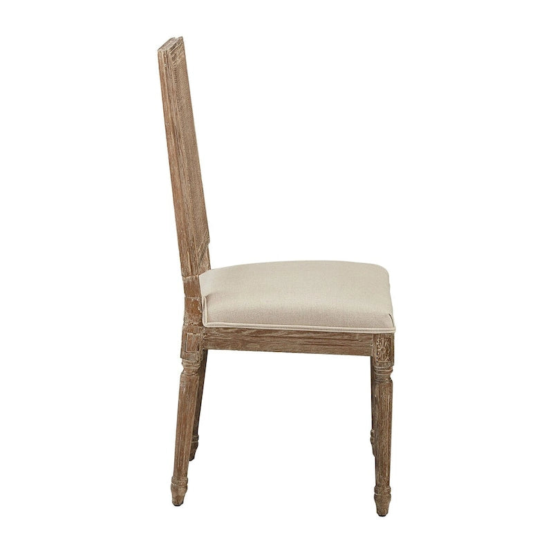 Chaise de salle à manger en chêne, lin et cannage, coloris neutre
