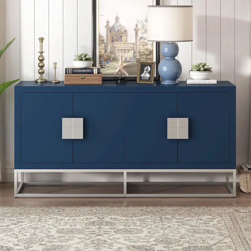 Meuble de rangement luxueux avec pieds de support uniques et étagères réglables