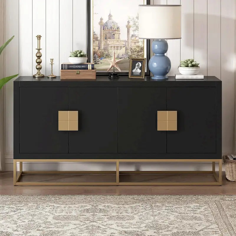 Meuble de rangement luxueux avec pieds de support uniques et étagères réglables