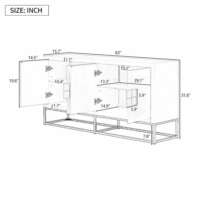Meuble de rangement luxueux avec pieds de support uniques et étagères réglables
