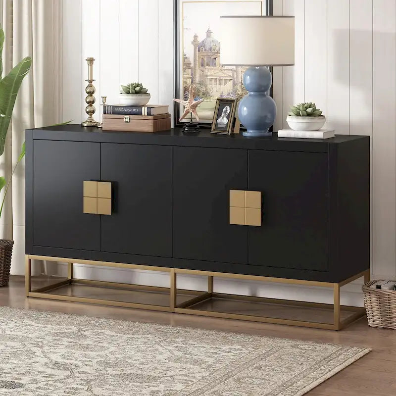 Meuble de rangement luxueux avec pieds de support uniques et étagères réglables
