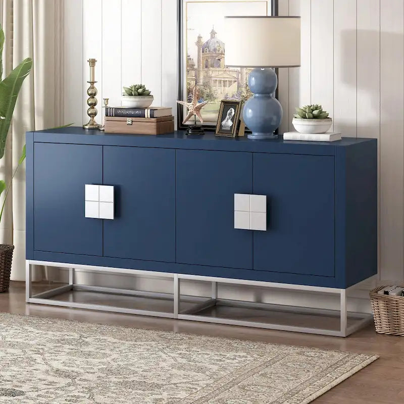 Meuble de rangement luxueux avec pieds de support uniques et étagères réglables