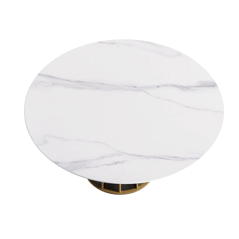 Table à manger ronde blanche 59" avec plateau tournant, dessus en pierre frittée - S.O.