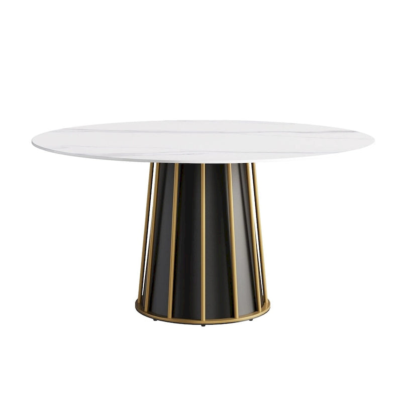 Table à manger ronde blanche 59" avec plateau tournant, dessus en pierre frittée - S.O.
