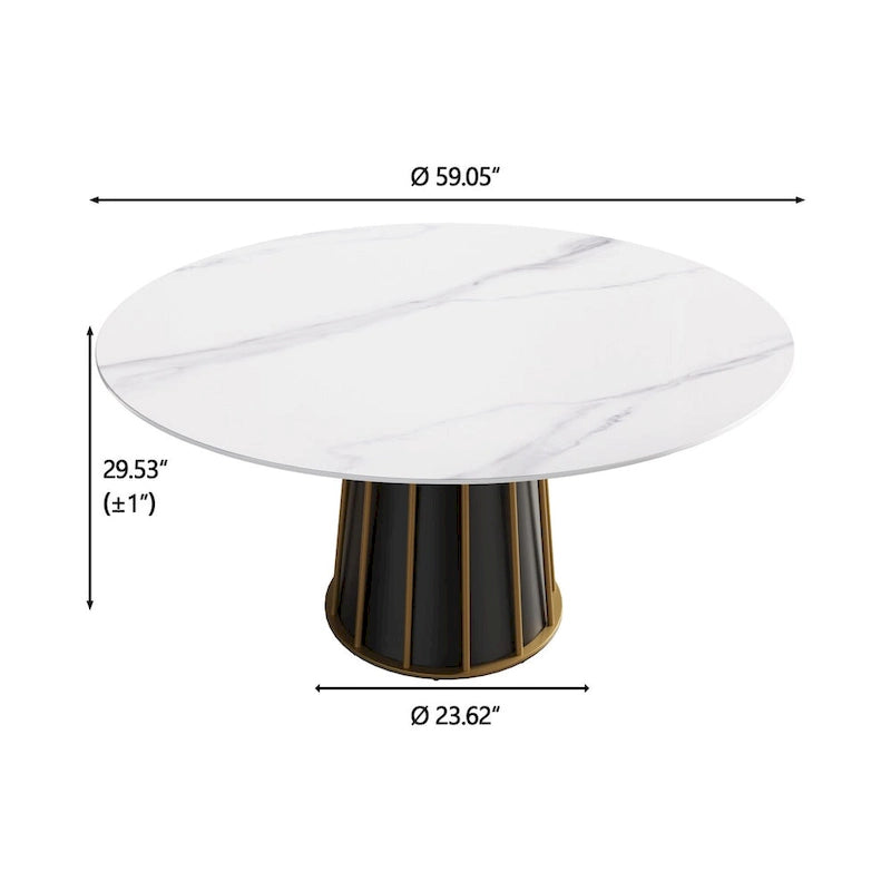 Table à manger ronde blanche 59" avec plateau tournant, dessus en pierre frittée - S.O.