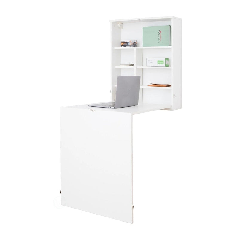 Bureau mural rabattable pour ordinateur portable avec étagères