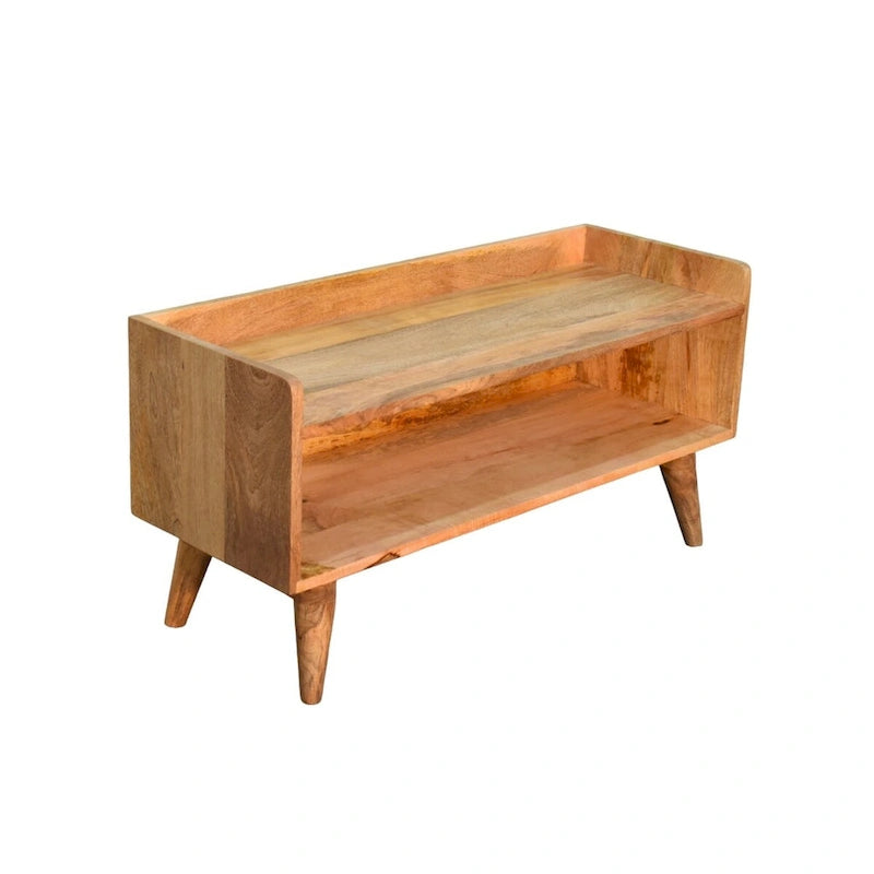 Banc de rangement nordique aspect chêne