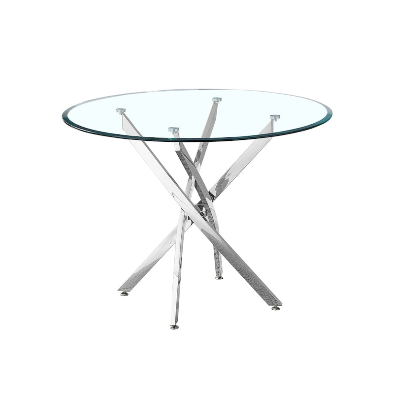Table à manger ronde contemporaine en verre trempé artisanal