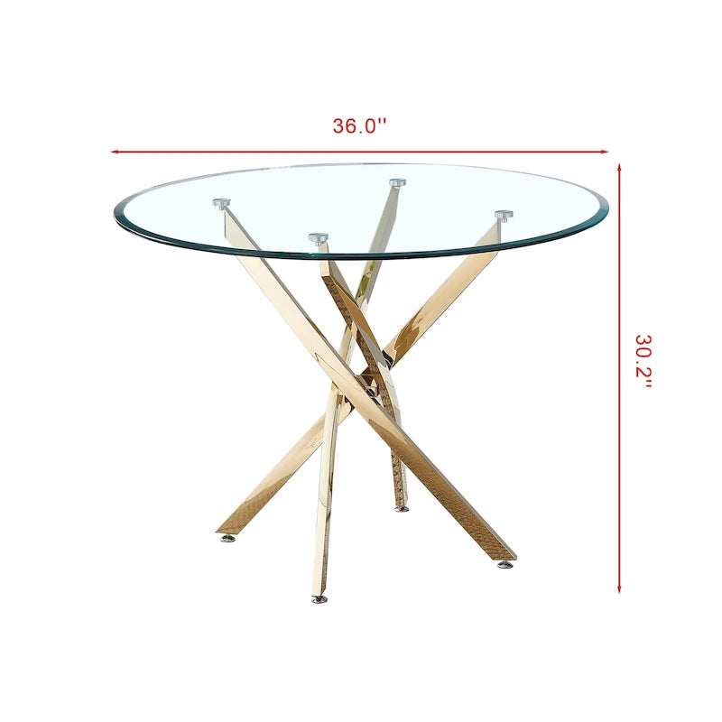 Table à manger ronde contemporaine en verre trempé artisanal