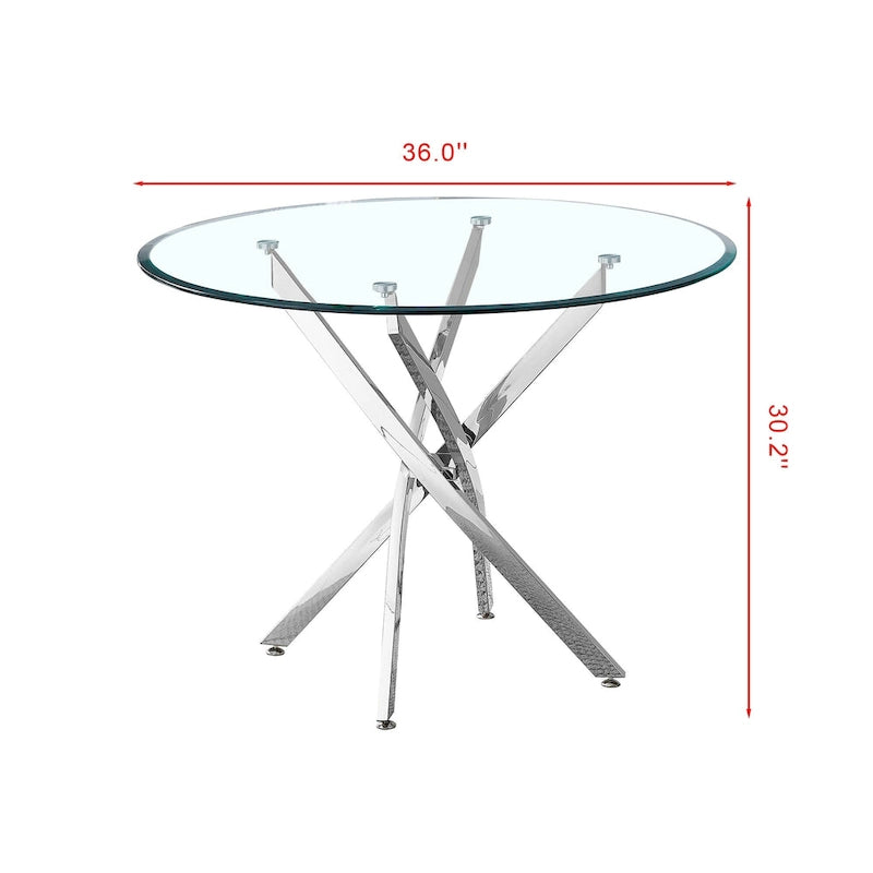 Table à manger ronde contemporaine en verre trempé artisanal