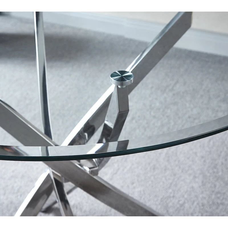 Table à manger ronde contemporaine en verre trempé artisanal